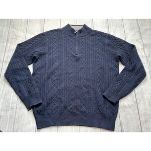 Peter Millar Cable Knit Quarter Zip Sweater Mens L? Navy Blue Wool Yak Cashmere